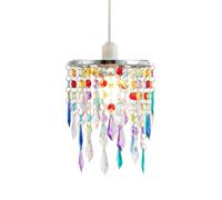 Modern Waterfall Design Easy Fit Pendant Shade with Multi Coloured Acrylic Droplets and Beads - Chrome Metal Ring - 16cm Diameter by Happy Homewares