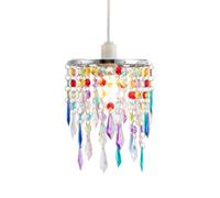 Modern Waterfall Design Easy Fit Pendant Shade with Multi Coloured Acrylic Droplets and Beads - Chrome Metal Ring - 16cm Diameter by Happy Homewares