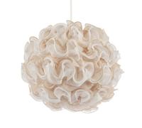 Modern Designer White and Taupe Ribbon Velvet Fabric Round Pendant Lighting Shade | 30cm x 26cm by Happy Homewares