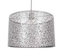 Happy Homewares Moroccan Designed Large Grey Metal Pendant Light Shade With Floral Decoration