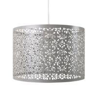 Unique Moroccan Designed Soft Grey Metal Circular Pendant Light Shade with Floral Decor, 29cm Diameter and Maximum 60watt Bulb Allowed by Happy Homewares