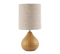 Happy Homewares Mustard Ceramic Gloss Table Lamp with Natural Oatmeal Linen Fabric Drum Shade | 20cm Height | Inline Switch Button