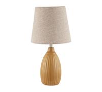 Happy Homewares Mustard Etched Lined Ceramic Gloss Table Lamp with Linen Fabric Shade, Yellow