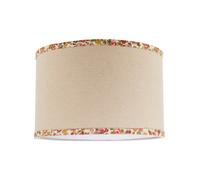 Happy Homewares Natural Oatmeal Linen Circular Lamp Shade with Colourful Floral Trims