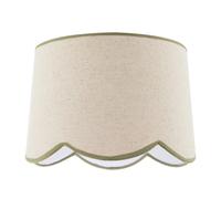 Designer Natural Oatmeal Textured Linen Scallop Lamp Shade with Olive Green Cotton Trims | 30cm x 21cm | Inner White Cotton Lining by Happy Homewares