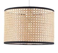 Traditional and Vintage Natural Wicker Rattan Drum Shaped Pendant Lamp Shade with Black Cotton Trims | 20cm x 30cm | Eco-Friendly Material by Happy Homewares
