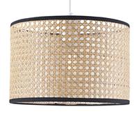 Happy Homewares Natural Wicker Rattan Drum Shaped Pendant Lamp Shade with Black Cotton Trims