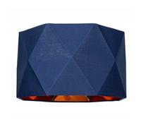 Navy Midnight Blue Cotton Fabric 32cm Geometric Designer Lamp Shade with Inner Brushed Copper Metal Effect Lining| 60w Maximum | for Table or Pendant by Happy Homewares
