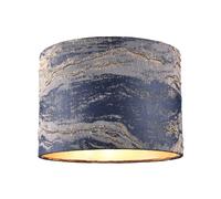 Happy Homewares Navy Blue Jacquard Cotton Lamp Shade with Gold Leaf Foil Wavy Decor