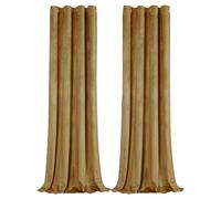 Happy Homewares Ochre Mustard Velvet Darkening Eyelet Curtain Pair - 46x63 Inch Drop