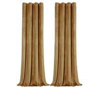Happy Homewares Contemporary Soft Velvet Fabric Blackout Eyelet Curtains - 2 Panel in Mustard | Size: 117 cm width x 137 cm drop Happy Homewares Mustard 117 cm width x 137 cm drop