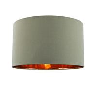 Modern and Chic Olive Green Cotton Fabric 16" Floor, Table or Pendant Circular Drum Lampshade with Shiny Copper Inside | Beautiful Statement Piece by Happy Homewares
