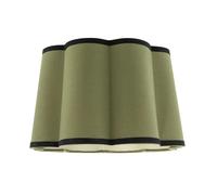Modern Designer Olive Green Linen Scallop Drum Lamp Shade with Black Cotton Trims | 23cm x 35cm | Inner Light Olive Cotton Lining by Happy Homewares