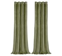 Happy Homewares Olive Green Velvet Blackout Curtains - 46 x 63 Inch Drop - Elegant Eyelet Curtains with Soft Velvet Texture - 2 Panels for Bedroom or Living Room