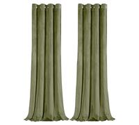 Happy Homewares Olive Green Velvet Blackout Eyelet Curtains - 46x54 Inch Drop - Pair