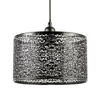 Ornate and Classic Moroccan Style Designed Black Gloss Metal Ceiling Pendant Lamp Shade 25cm x 15cm | 11w Maximum| Circular Metal Shade by Happy Homewares