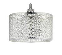 Ornate and Classic Moroccan Style Designed Shiny Plated Silver Metal Ceiling Pendant Lamp Shade 25cm x 15cm | 60w Maximum| Circular Metal Shade by Happy Homewares