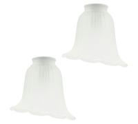 Pair of Frosted White Floral Glass Shades with Slanted Rippled Trim Opening for E14 and E27 Bulb Bases | 40w Maximum | 13cm x 14cm by Happy Homewares