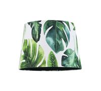Modern Palm Leaf Themed 25cm Drum Lampshade in Green and White Linen Fabric with Inner Forest Green Fabric Lining by Happy Homewares