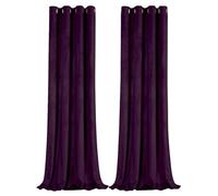 Happy Homewares Plum Purple Velvet Blackout Curtains - 46 x 54 Inch Drop - Contemporary Eyelet Curtains with Soft Velvet Texture - 2 Panels for Bedroom or Living Room
