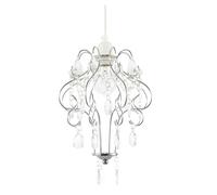 Traditional Polished Chrome Shabby Chic Chandelier Style Pendant Ceiling Lamp Shade with Acrylic Beads and Droplets | 31cm x 24cm by Happy Homewares