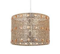 Happy Homewares Polished Gold Acrylic Gem Moroccan Style Chandelier Pendant Light Shade Fitting with Amber Beads | 60w | 24cm Diameter | Quality Made Product