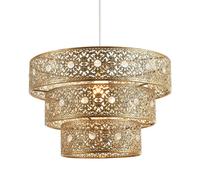 Traditional Polished Gold Acrylic Gem Moroccan Style Triple Tier Ornate Pendant Light Shade with Transparent Sparkly Beads | 60w Maximum | 30cm Diameter by Happy Homewares