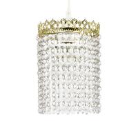 Happy Homewares Polished Gold Crown Pendant Light Shade With Strings Of Clear Beads