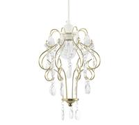 Traditional Polished Gold Shabby Chic Chandelier Style Pendant Ceiling Lamp Shade with Acrylic Beads and Droplets | 31cm x 24cm by Happy Homewares