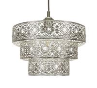 Traditional Polished Silver Acrylic Gem Moroccan Style Triple Tier Ornate Pendant Light Shade with Transparent Sparkly Beads | 60w Maximum | 30cm Diameter by Happy Homewares