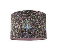 Happy Homewares Purple Peacock And Multi Coloured Floral Cotton Fabric Drum Lamp Shade