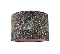 Designer Chic Purple Peacock and Multi Coloured Feather and Floral Cotton Fabric Drum Lamp Shade | 30cm x 20cm by Happy Homewares