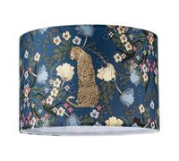 Happy Homewares Rich Midnight Blue Lampshade With Leopard And Botanical Foliage Design