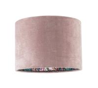 Happy Homewares Rose Pink Velvet Drum Lamp Shade With Inner Watercolour Floral Pattern