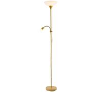 Happy Homewares Satin Gold Mother and Child Floor Lamp with Adjustable Reading Light and Switches | 180cm x 25cm | Opal White Polycarbonate Shades | 1 x 11w and 1 x 7w