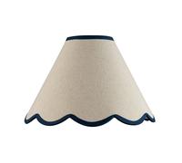 Traditional Scallop Edge Natural Textured Linen Coolie Lamp Shade with Navy Blue Cotton Trims | 30cm x 20cm | for Ceiling Pendant or Lamp by Happy Homewares