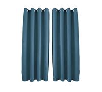 Happy Homewares Sea Blue Linen Blackout Eyelet Curtains - 46 x 63 Inch Drop - 2 Panel
