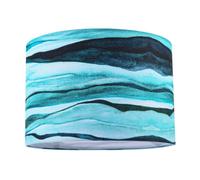 Sea Waves Drum Lamp Shade in Teal Duck Egg and Navy Blue - 30cm Quality Textured Linen Fabric with White Cotton Lining by Happy Homewares