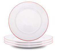 Happy Homewares Set of 4 Durable White Ceramic Dinner Plates with Dual Shiny Gold Metallic Rims in Red Happy Homewares Red