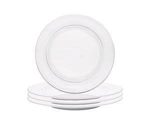 Happy Homewares Set of 4 Premium Durable White Gloss Ceramic Side Plates with Elegant Dual Shiny Silver Metallic Rims - Dishwasher Safe