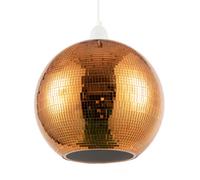 Shiny Disco Mosaic Ball Pendant Shade in Vibrant Orange Mirrored Tiled | Unique Vintage Retro Style | 25cm Diameter | Handmade Piece by Happy Homewares