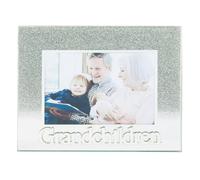 Happy Homewares Modern Silver Glitter Effect Grandchildren Glass Picture Frame with 3D Acrylic Letters - 5" x 3.5" | Freestanding Horizontal Frame
