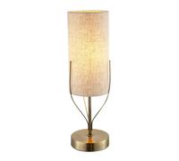 Happy Homewares Sleek Antique Brass Metal Table Lamp with Cylindrical Linen Shade
