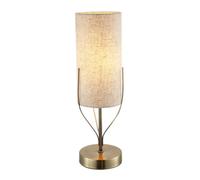 Happy Homewares Sleek Antique Brass Metal Table Lamp with Cylindrical Linen Shade