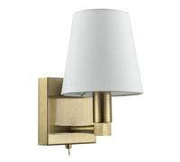 Happy Homewares Sleek Bedside Wall Light Fitting in Antique Brass with Toggle Switch and White Cotton Conical Shade | 24cm x 13cm x 16cm | 1 x 7w E14