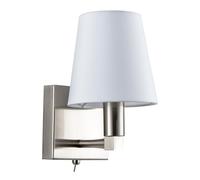 Happy Homewares Sleek Bedside Wall Light Fitting in Satin Nickel with Toggle Switch and White Cotton Conical Shade | 24cm x 13cm x 16cm | 1 x 7w E14