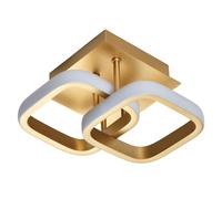 Sleek Designer Double Square Head Semi-Flush Energy Efficient Brushed Gold LED Ceiling Light | 19w = 75w | 3000k Warm White Colour | 1158 Lumens | IP20 Rated by Happy Homewares