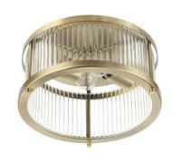 Happy Homewares Sleek Matte Antique Brass Flush Ceiling Light Fitting with Ribbed Fluted Clear Glass Panels | 16cm x 30cm | Low Profile Mount Design