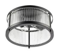 Happy Homewares Sleek Matte Black Flush Ceiling Light with Fluted Ribbed Clear Glass