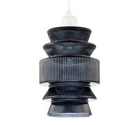Happy Homewares Smoked Ribbed Glass Pendant Lamp Shade with Stacked Multi-Tiered Shape